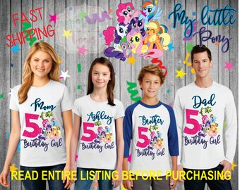 My little Pony Birthday Shirt Girl FAMILY Daughter Brother Dad Mom Brother Age Name Custom Theme Raglan Tshirt Oneise Long Sleeve