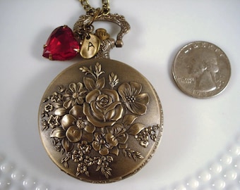 Rose Pocket Watch Necklace Victorian Inspired Heirloom Gift