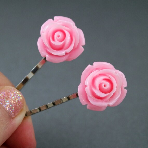 Pink Rose Bobby Pins Decorative Flower Pins