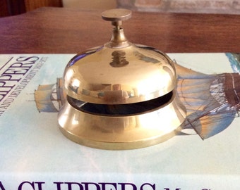 Vintage Heavy Brass Front Desk/Hotel, Service Bell, Clerk Bell, Mid Century, French Country, Bed & Breakfast Bell