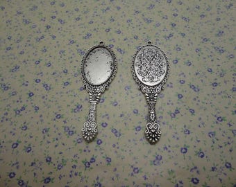 4 pcs of antique silver color metal mirror pendant charm , oval Cameo Cabochon Base Settings Match 28*20mm cab one sided tray blank , MP744
