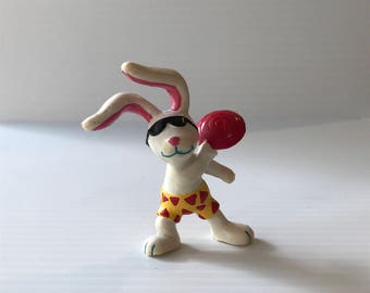 APPLAUSE BEACH BUNNIES pvc figure, frisbee player, rabbit with frisbee, vintage pvc rabbit, Applause pvc rabbit, body builder pvc, cute toy