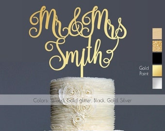 Wedding Cake Topper, Custom Cake Topper, Mr and Mrs Cake Topper With Last Name, Unique Cake Topper, Personalized Cake Topper, wood topper