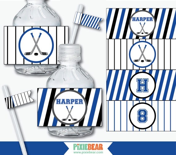 Hockey Water Bottle Labels Water Bottle Wrappers Hockey Party