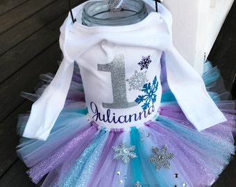 Winter Wonderland Cake Smash Outfit / Blue Sparkly Tutu / Frozen Birthday Outfit / Custom SHIRT Design / Tutu NOT Included!