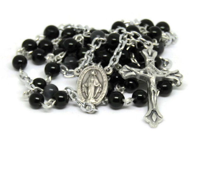Wedding Rosary for Groom - Wedding Gift - Wedding Rosary Necklace - Catholic Christian Rosaries - Black Pearl Rosary - Wedding Keepsake