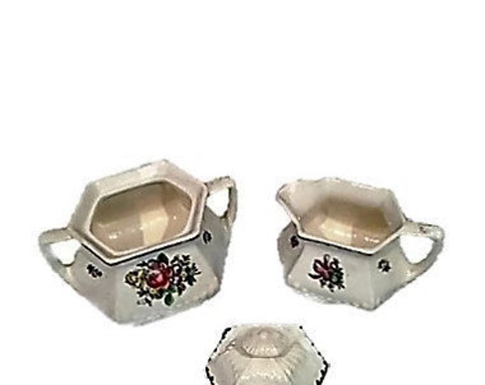 Adams Ironstone Chelsea Garden Creamer and Covered Sugar Floral Made in England,