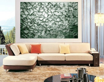 Metallic Green Impasto Painting with Palette Knife and Brush