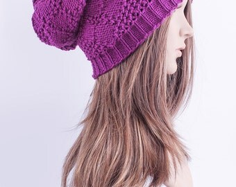 Slouchy Hat, Navy Slouchy Hat, women hat, knit slouchy beanie, baggy beanie, baggy hat, chunky slouchy hat,Cable Slouch Beanie