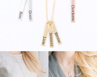 Mommy Necklace - Baby Name Vertical Bar Necklace - Personalized Bar Necklace - Gold, Rose Gold, Silver Bar Necklace, Mom Grandma Necklace
