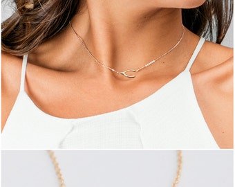 Simple Choker Necklace, Wishbone Necklace, Dainty Gold Choker in 14kt Gold Filled, Sterling Silver, Rose Gold Filled - B13