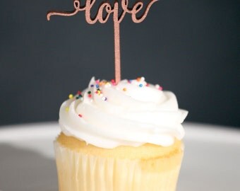 Cupcake Toppers-Rose Gold Love Cupcake Toppers-6 Set Cupcake Toppers-Love Wedding Cupcake Toppers-Wedding Cupcake Topper-Engagement Party