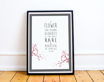 Mulan Quote Print - "Flower that blooms in adversity" Typography Art Print - Mulan - Fa Zhou - Typography Poster - Disney Quote