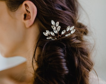 Rose Gold Hair Pin | Bridal Hair Pins | Rose Gold Headpiece | Wedding Hair Combs | Crystal Leaf Hair Pins | Rose Gold Nora Hair Pin