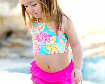 Monogrammed Bathing Suit Personalized Swimsuit Toddler Bathing Suit Set Girls Bathing Suit Set Monogrammed Clothes for Kids Highway12Designs