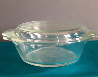 Small clear pyrex casserole, vintage pyrex casserole with lid