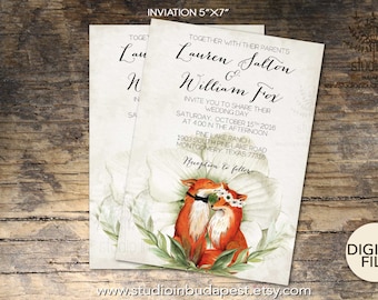 fox wedding invitation set woodland invitation fox theme invitation printable fox invitation - Paper For Wedding Invitations fox wedding invitation set woodland invitation fox theme invitation printable fox invitation - Paper For Wedding Invitations