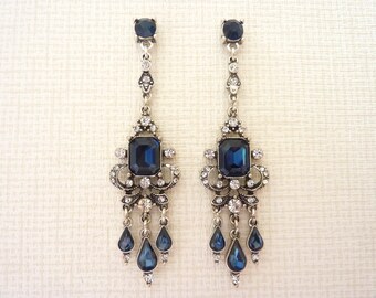 Sapphire Earrings Sapphire Drop Earrings Vintage Earrings Art Deco Earrings Great Gatsby Earrings Art Nouveau Downton Abbey Downtown Abbey