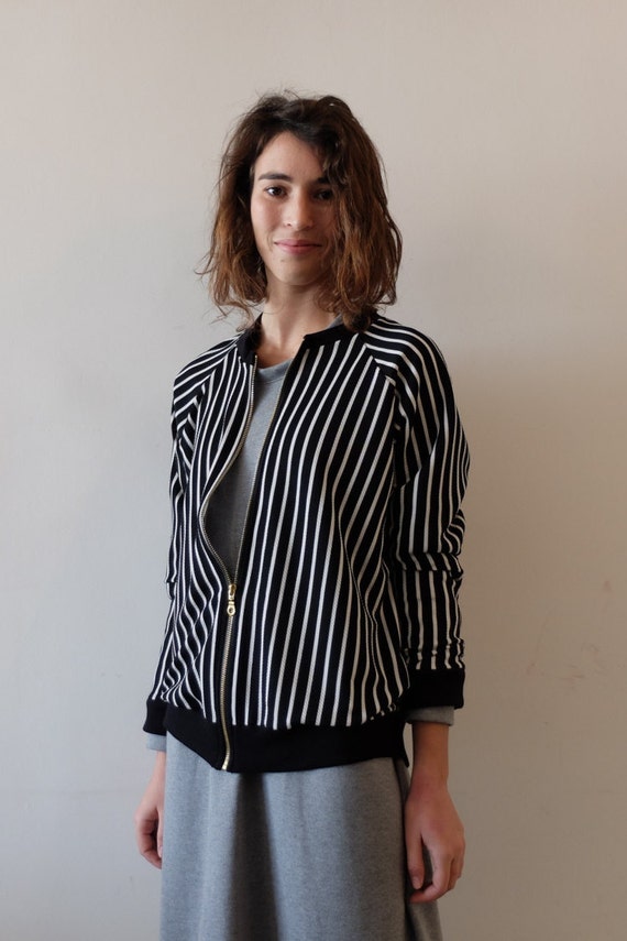 Bomber Jacket Women Black And White Striped by TheChicoholic