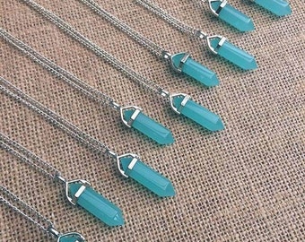 NEW Aquamarine Crystal Necklace, Long Silver Necklace, Select Chain & Length, Hippie Crystal Layering Necklace, Boho Necklace, Gemstone