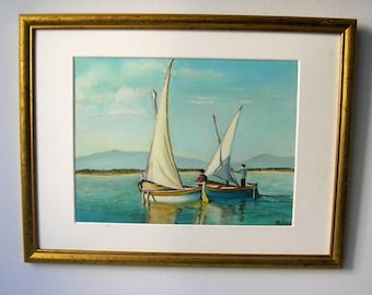 Magnificent oil painting representing a scene of peach, art and collectibles, collection, tableau