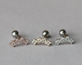 Curved CZ flower cartilage earring, flower cartilage piercing, flower cartilage earring, helix earring, cartilage earring, curved cartilage