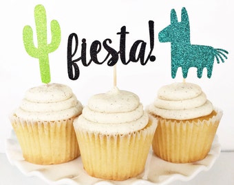 Fiesta Cupcake Toppers / Fiesta First Birthday / Cactus Toppers / Piñata Toppers / Cinco De Mayo Party Decor / Fiesta Decorations / Uno