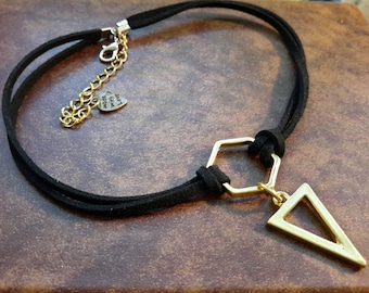 Black Choker, Black Choker Necklace, Black Suede Choker, Choker Necklace, Gold Pendant Necklace, Leather Necklace, Leather Choker, Chokers