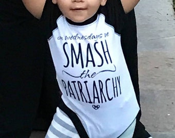 On Wednesdays We Smash the Patriarchy -- Feminist Inc -- Black & White Onesie Bodysuit -- Feminism Baby -- Activist Political
