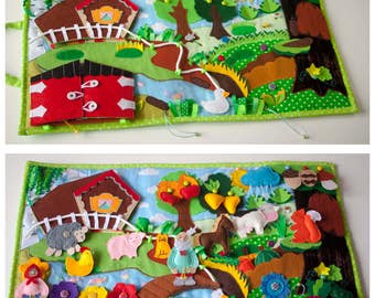 Baby Play Mat-Felt Play Mat-Travel toy-Farm toys-Big Developing Play Mat-FarmFrenzy-Activity-Sensory Toys-Quiet Time Mat-Quiet Book-Babytoys