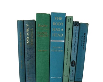 Blue Green Vintage Books, Farmhouse Decor, Book Collection, Old Books, Home Decor, , Vintage Wedding Decor, Book Lover Gift, Photo Props, ,