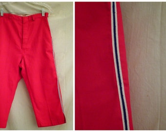 SALE Vintage 1950's Pants Red Capri Pants Pedal Pushers Deadstock Red White and Blue 26 waist Rockabilly