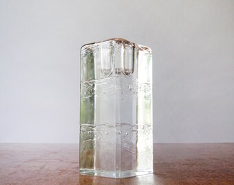 Vintage iittala Glass "Arkipelago" Candle Holder - Timo Sarpaneva 5" Rectangle Scandinavian Modern