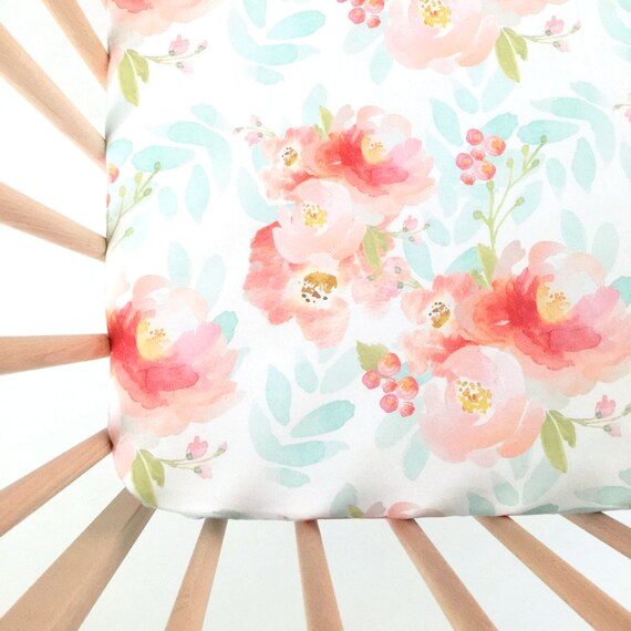 Crib Sheet Pink Plush Floral. Fitted Crib Sheet. Baby Bedding.