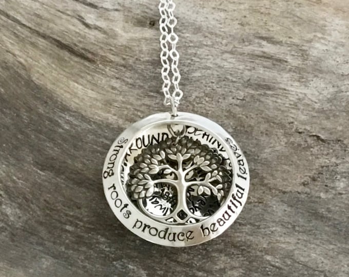 Family Tree Mothers Necklace - Leafy Tree of Life - Layered Locket - Family Name Necklace - Strong roots produce beautiful leaves
