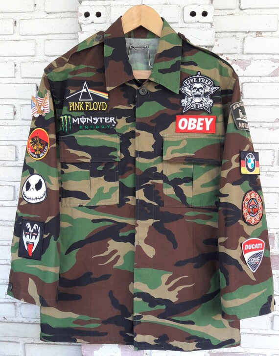 Patch Camo Jacket / Hand Reworked Vintage Military Camo Jacket