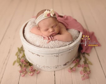 Cream, pink and coral floral tie back. Newborn tie back. Newborn photo prop. Pink tieback.