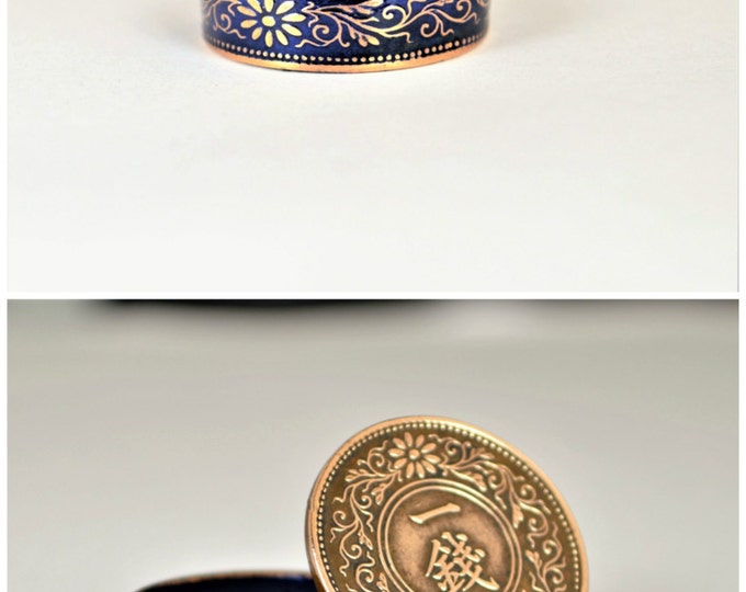 Coin Ring, Japanese Coin Ring, Coin Ring, Bronze Ring, Blue Ring, Japanese Jewelry, Coin Rings, Japanese Art, Coin Art, Japanese Ring