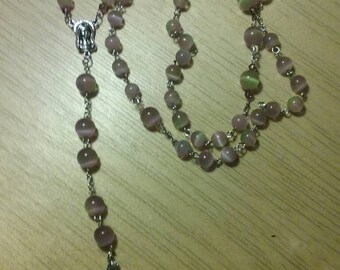 Rosery, pink, purple and green glass beads