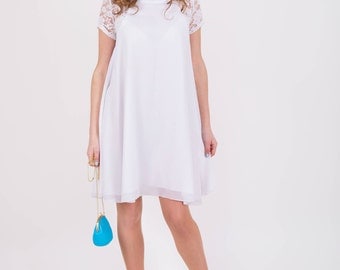 White chiffon dress boho Oversized Clothing knee length Maternity dress for photo shoot