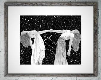 Zodiac Constellation Gemini Wall Art Decor, Gemini Birthday Wall Art Decor, Gemini Constellation Wall Art Decor, Star Wall Art, Stars, Space