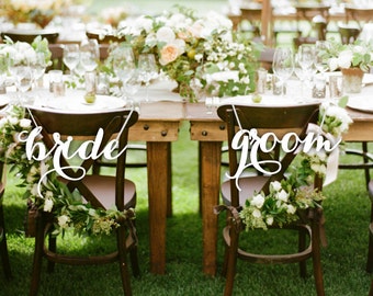 Bride and Groom.Chair Sign Wedding.Bride Groom Chair Sign.