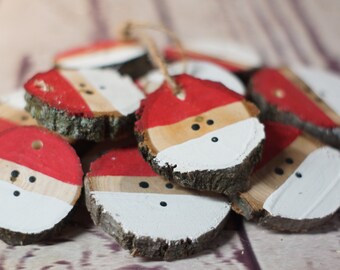 Santa Christmas Ornament Set, Hand Painted Christmas Ornaments, Wood Slice Ornament, Christmas Decorations, Christmas Tree Ornaments, Santa