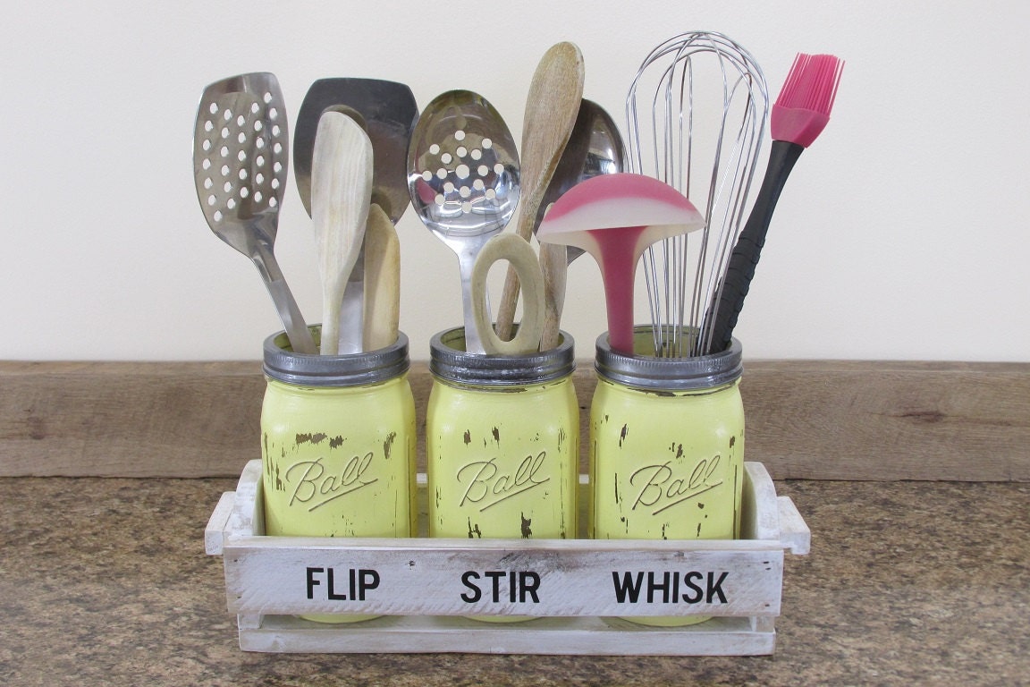 Mason Jar Utensil holder Mason Jar Kitchen Décor Kitchen