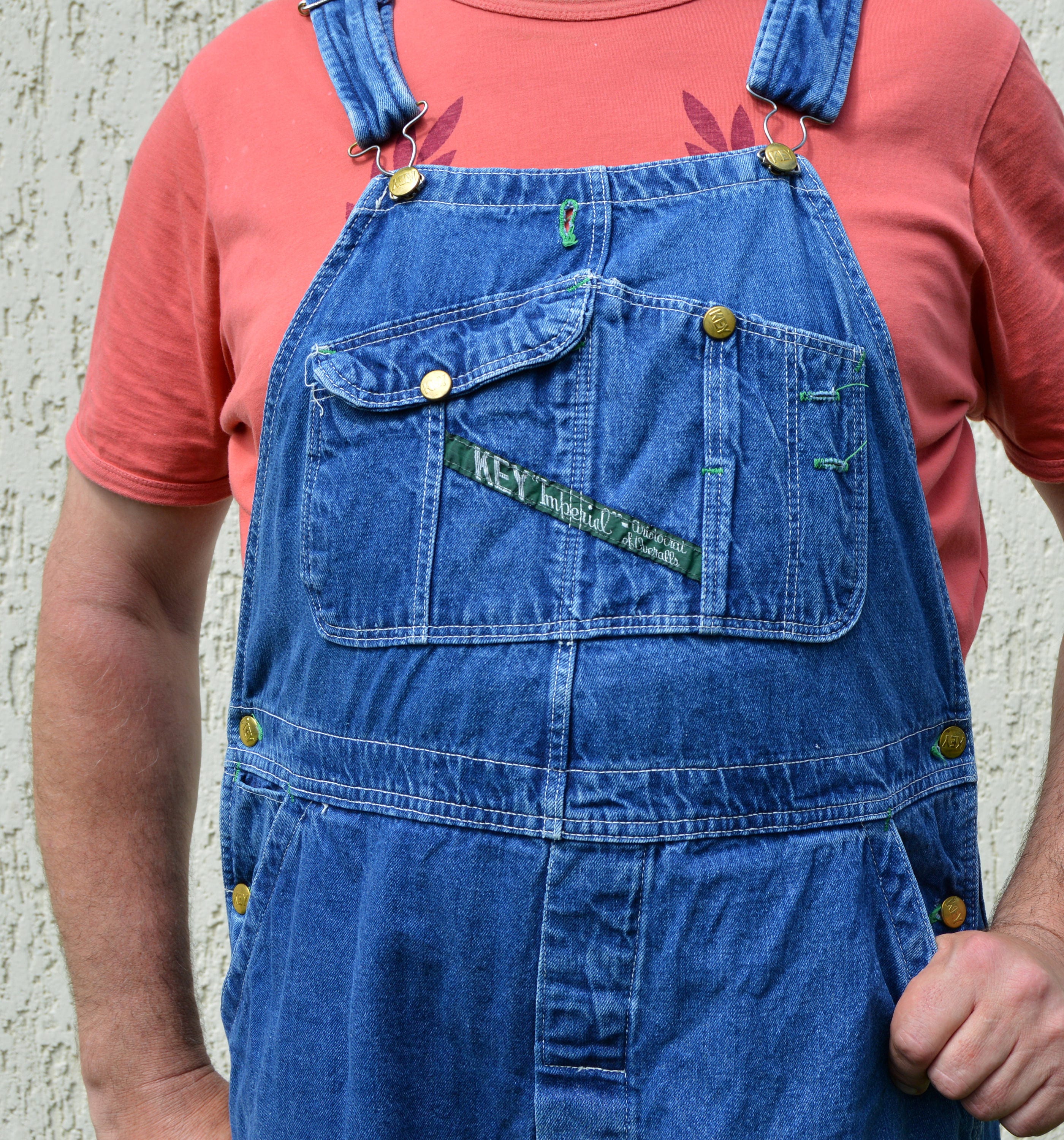 Mens Denim Jumpsuit 80s Overalls KEY Denim Overalls Light