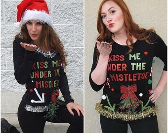 Naughty Ugly Christmas Sweater Custom 3D - Ugly Christmas Sweater Party - Women Kiss Me Under the Mistletoe -