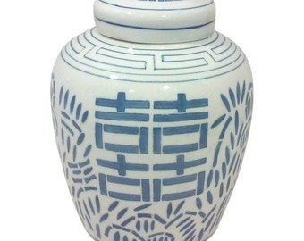 Chinese Porcelain Blue and White Ginger Jar-Double Happiness