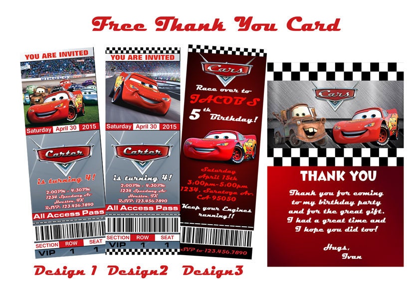 Disney Cars Birthday Invitations Tickets 4