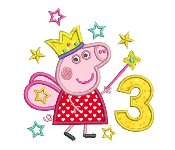 3rd Birthday Machine Embroidery Applique Design Peppa Pig