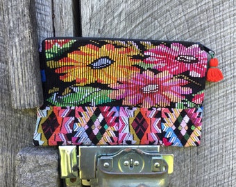 Vintage Handmade Huilpil cosmetic bag, reclaimed huipil cosmetic bag, boho cosmetic bag, bohemian, makeup bag, cosmetic bag